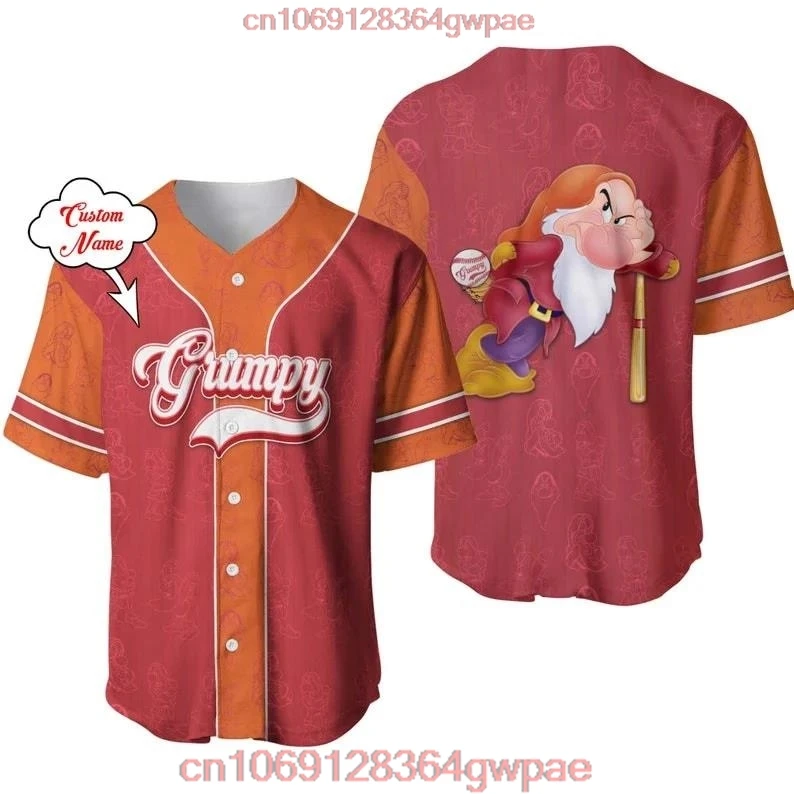 Angry Grumpy Dwarf Baseball Jersey Red Stripes Patterns Disney Baseball Shirt 3D T-shirt Disney Disney Casual Baseball T-shirt