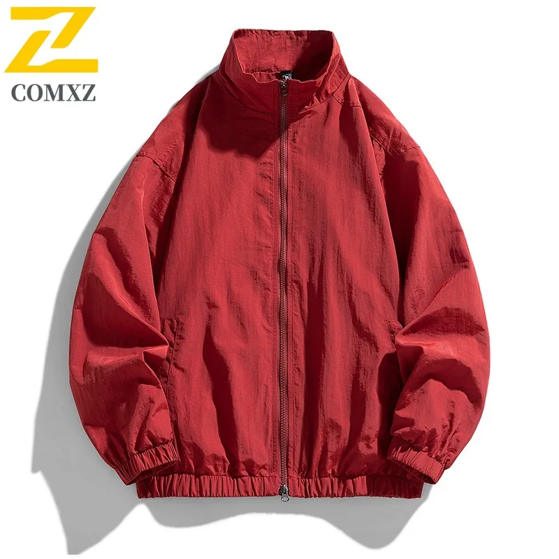 

COMXZ 2025 Men Women Couple Stand Collar Casual Jacket Summer Trendy UV Protection Lightweight Loose Fit Sporty Comfortable Coat