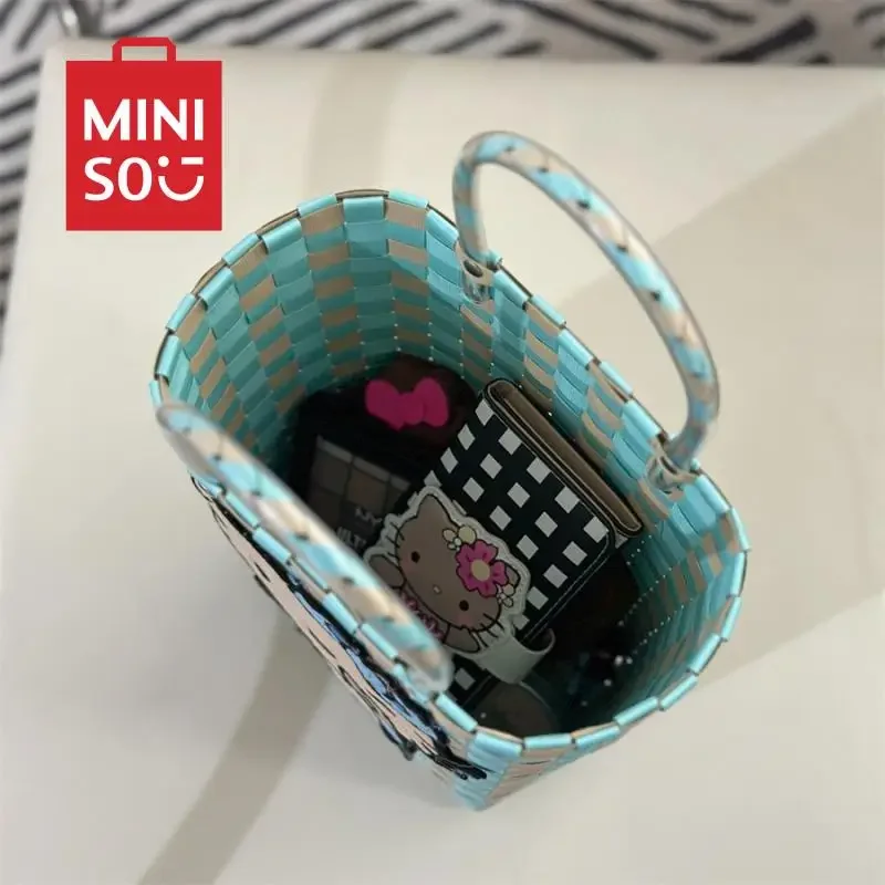 Sanrio Hello Kitty Black Skin Woven Basket New Kawaii Anime Hawaiian Cartoon Sweet Cute Girls Spicy Girls Atmosphere Handbag