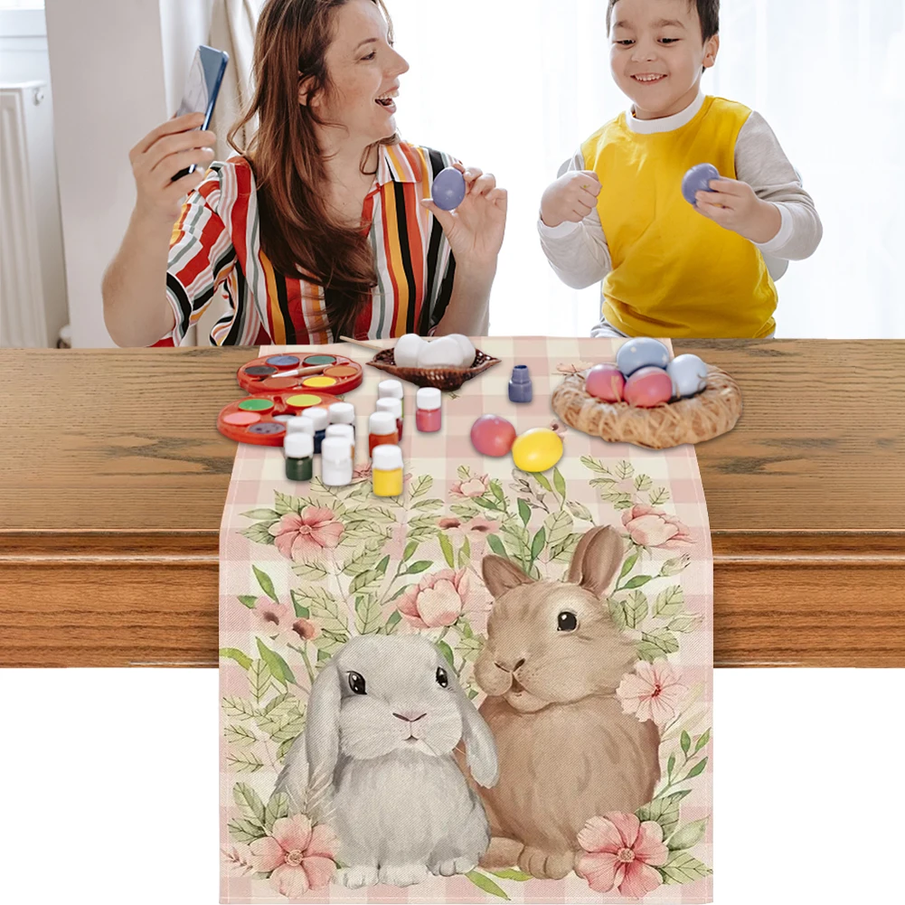 Washable Rectangle Tablecloth Easter Rabbit Rectangle Table Cloth Decorative Table Cover Cute Bunny Table Cloth for Dining Table