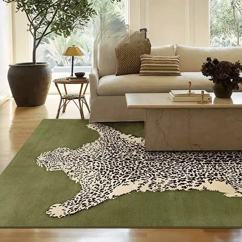 American Retro Simple Green Pink Leopard Print Living Room Carpet Coat Bedroom Bedside Plush Rug Balcony Floor Mat Rugs Tapis 러그