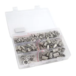 HIFESON 95pcs/300pcs Stainless Steel Rivet Nuts Box Set Rivnut Insert Nutsert Kit Flat Rivet Nuts Set For M3 M4 M5 M6 M8 M10 M12