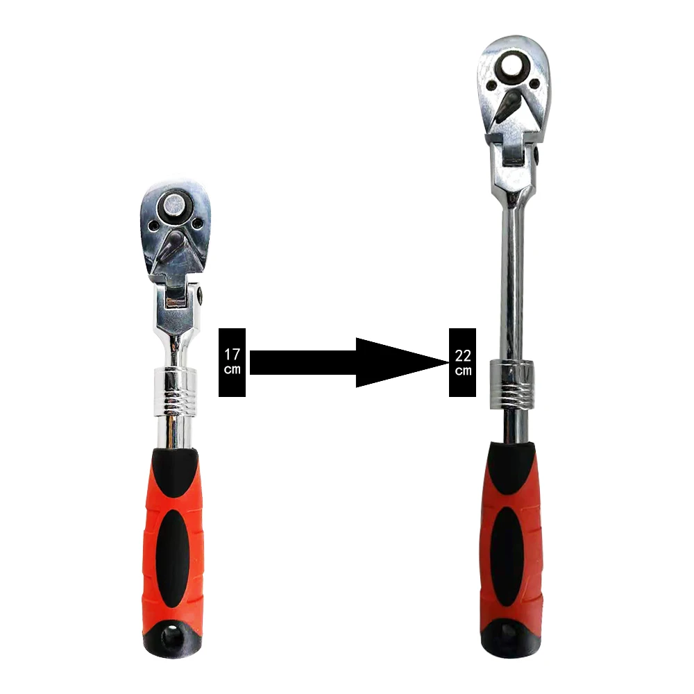 1/4 inch Drive 180 Degree Flexible Head 72 Teeth Ratchet Spanner Reversible and Extendable from 17cm to 22cm