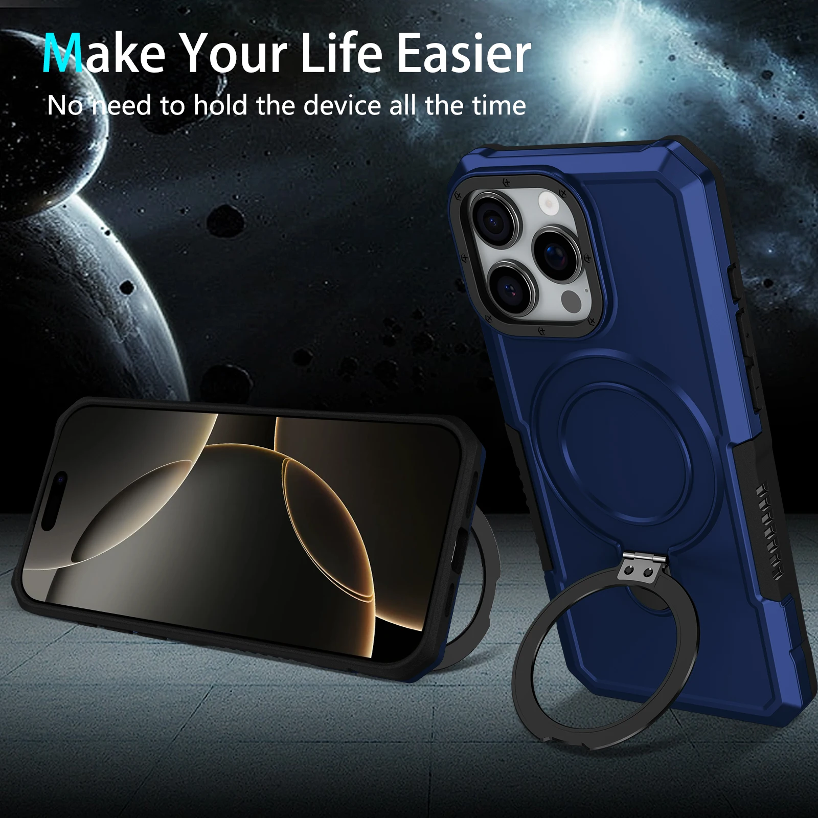 Luxuriöse Panzerhülle für iPhone 17 16 15 14 13 12 11 Pro X XS XR Max 8 Plus mit Ringhalter, Schiebeobjektivständer und stoßfester Handyhülle – Detail 5