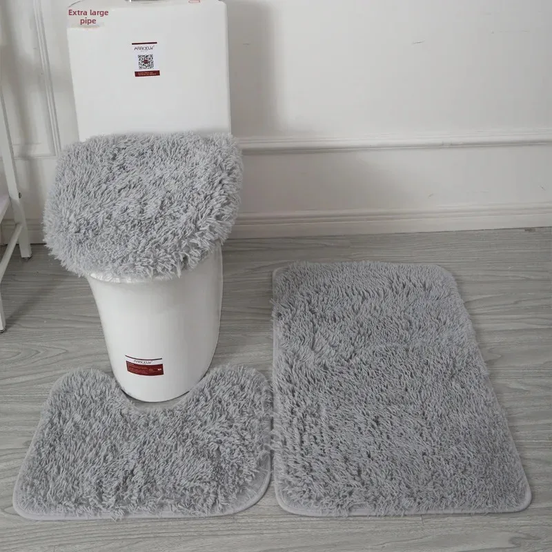 الحديثة الحد الأدنى لون نقي المرحاض الحمام ثلاث قطع مجموعة مزيج الحمام حصيرة المنزل عبر الحدود العرض المرحاض البساط #2