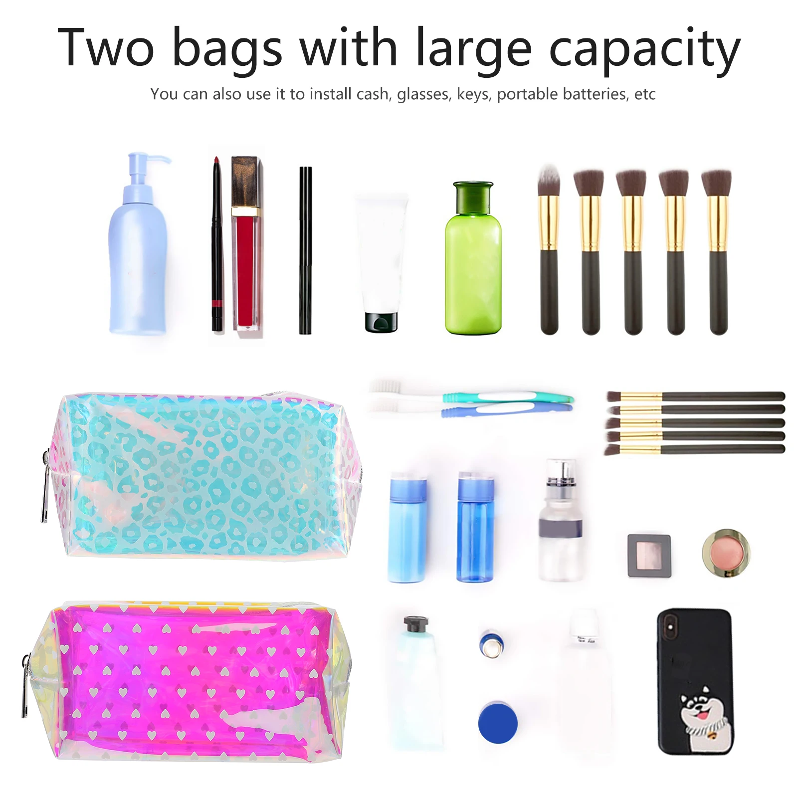 

2Pcs Transparent TPU Large Space Toiletry Bag Portable Toiletry Pouch Makeup ganizer Waterproof Storage Bag
