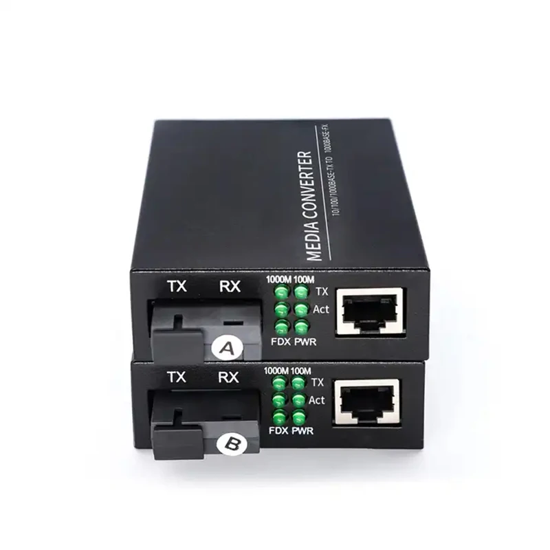 Gigabit Fiber Optical Media Converter 10/100/1000M 1 Fiber 1 RJ45 20KM SC single mode simplex with power adapter