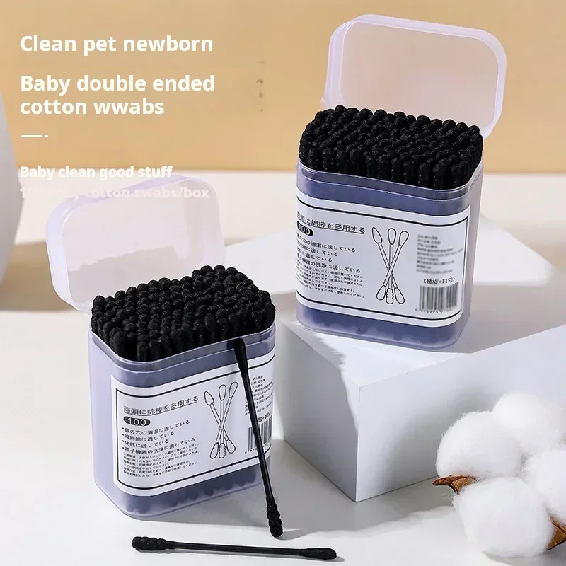 WholesaleBlack Cotton Earpick Disposable Swabs Double-ended Swabs Blackhead Cotton Japanese Earpick Cotton Swabs New Boxed Clean
