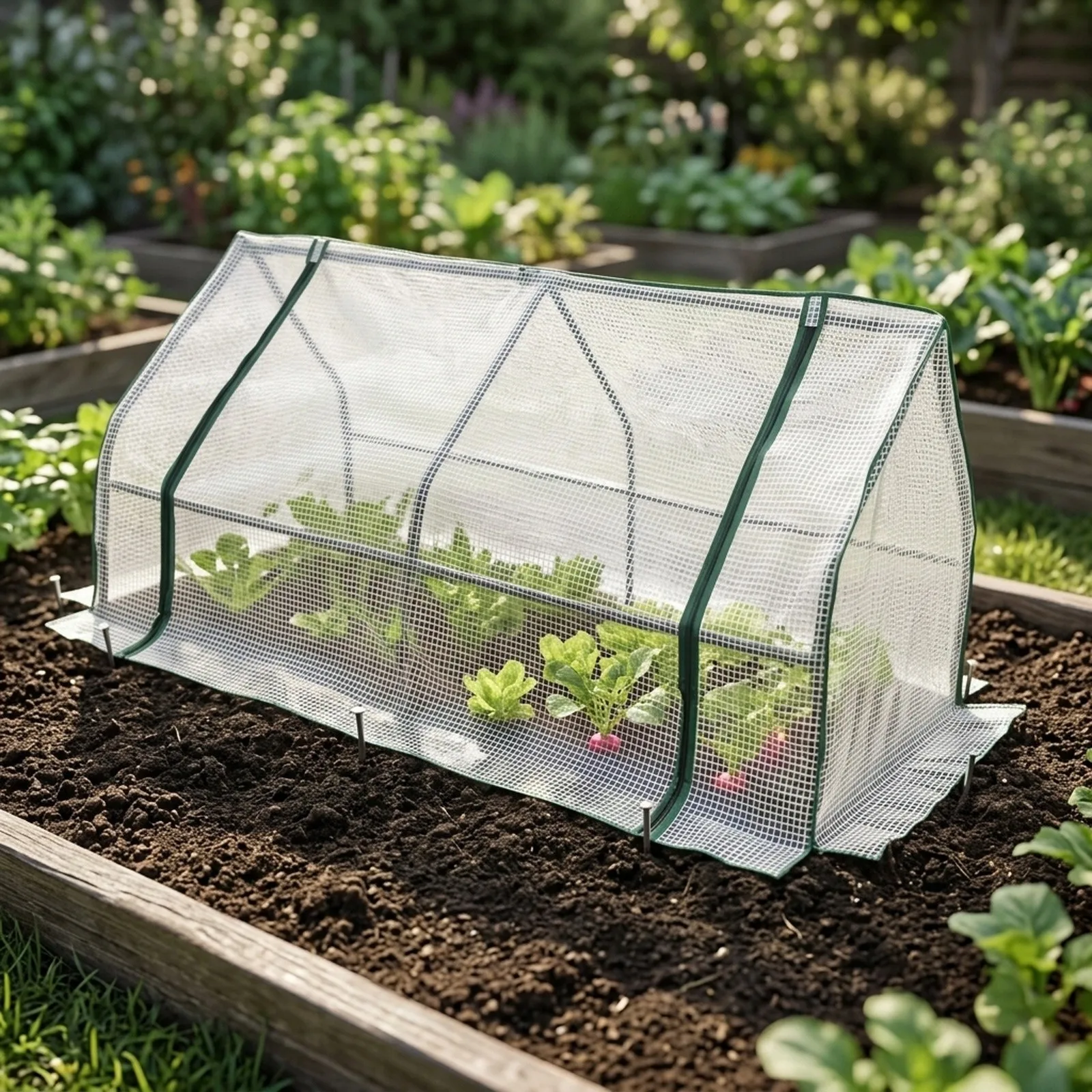 Garden Grow Tunnel Cover with Reinforced Mesh Grid Provides Stable Protection for Outdoor Fruits and Vegetables