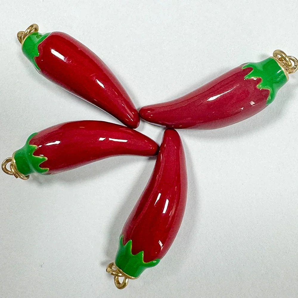 4pcs Red Chili Enamel Charms Alloy Metal Gold Color Pepper Pendants For DIY Crafting Earring Bracelet Necklace Jewelry