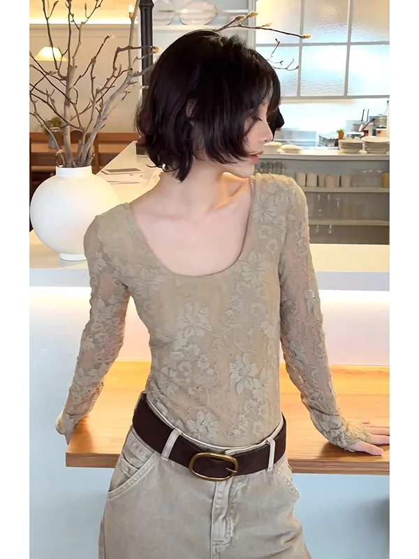 

Ele Pure Desire Sexy Lace Floral Heavy Work Long Sve Onesie Slim Fit High Waist ort Pants Polyester Fiber Base irt