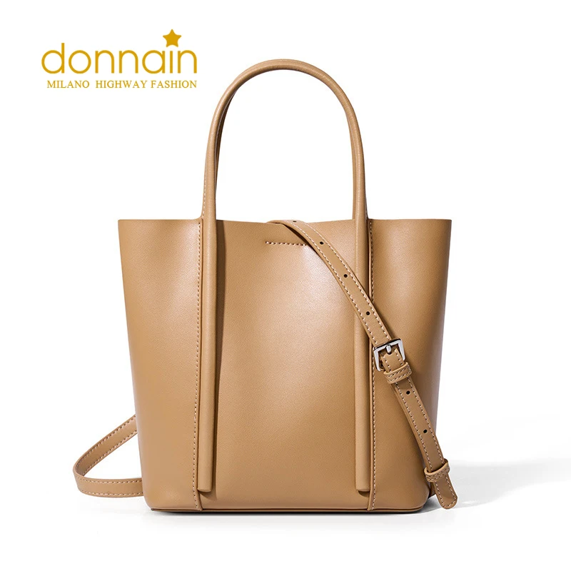 

DONNAIN Women Tote Handbags Cowhide Leather Solid Color Large Capacity Commuting Female Shoulder Crossbody Lady Bucket Bags