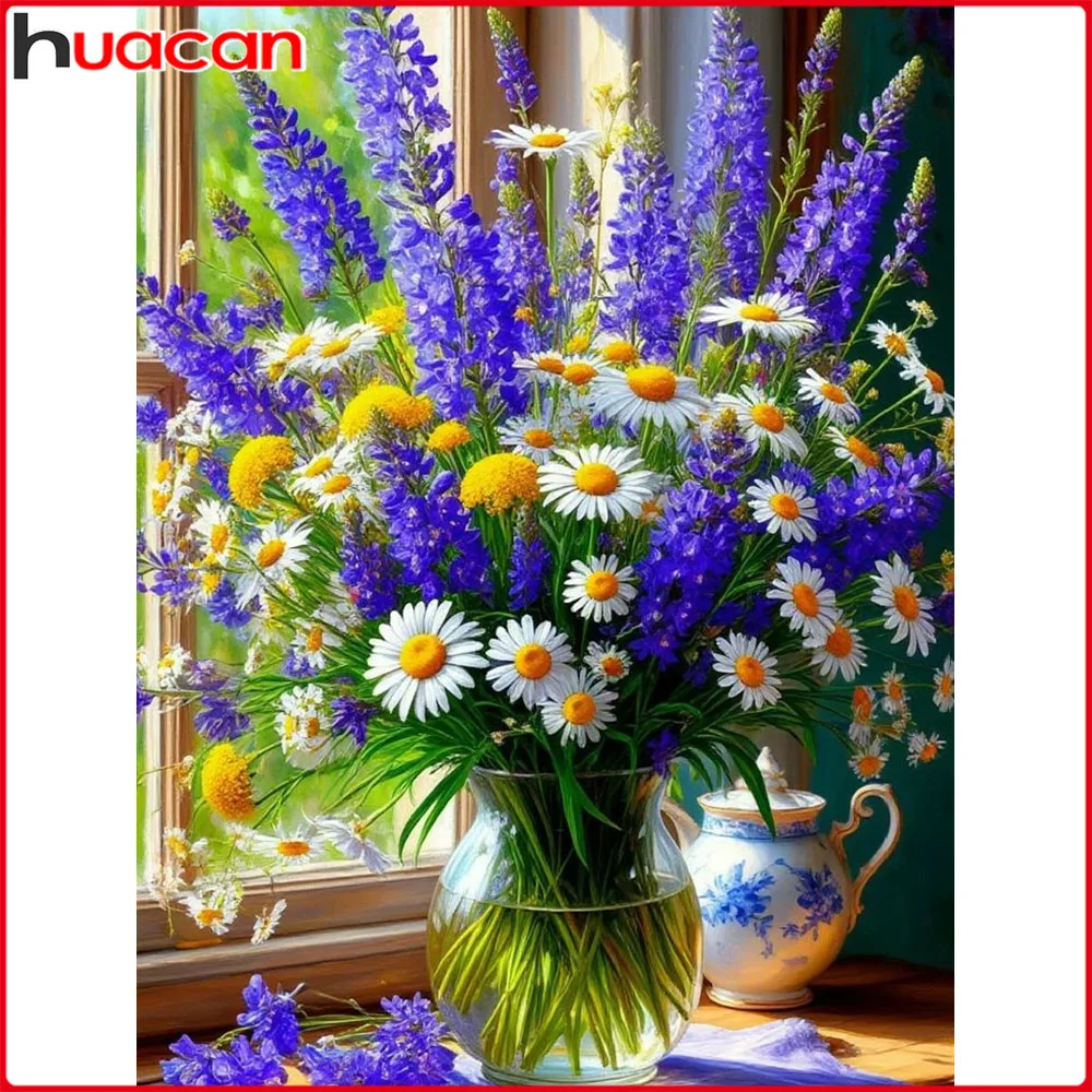Huacan Neuheiten 2026 Diamantmalerei Lavendel-Gänseblümchen-Vase Diamant-Mosaik Blumen Komplettset Handgemachtes Geschenk
