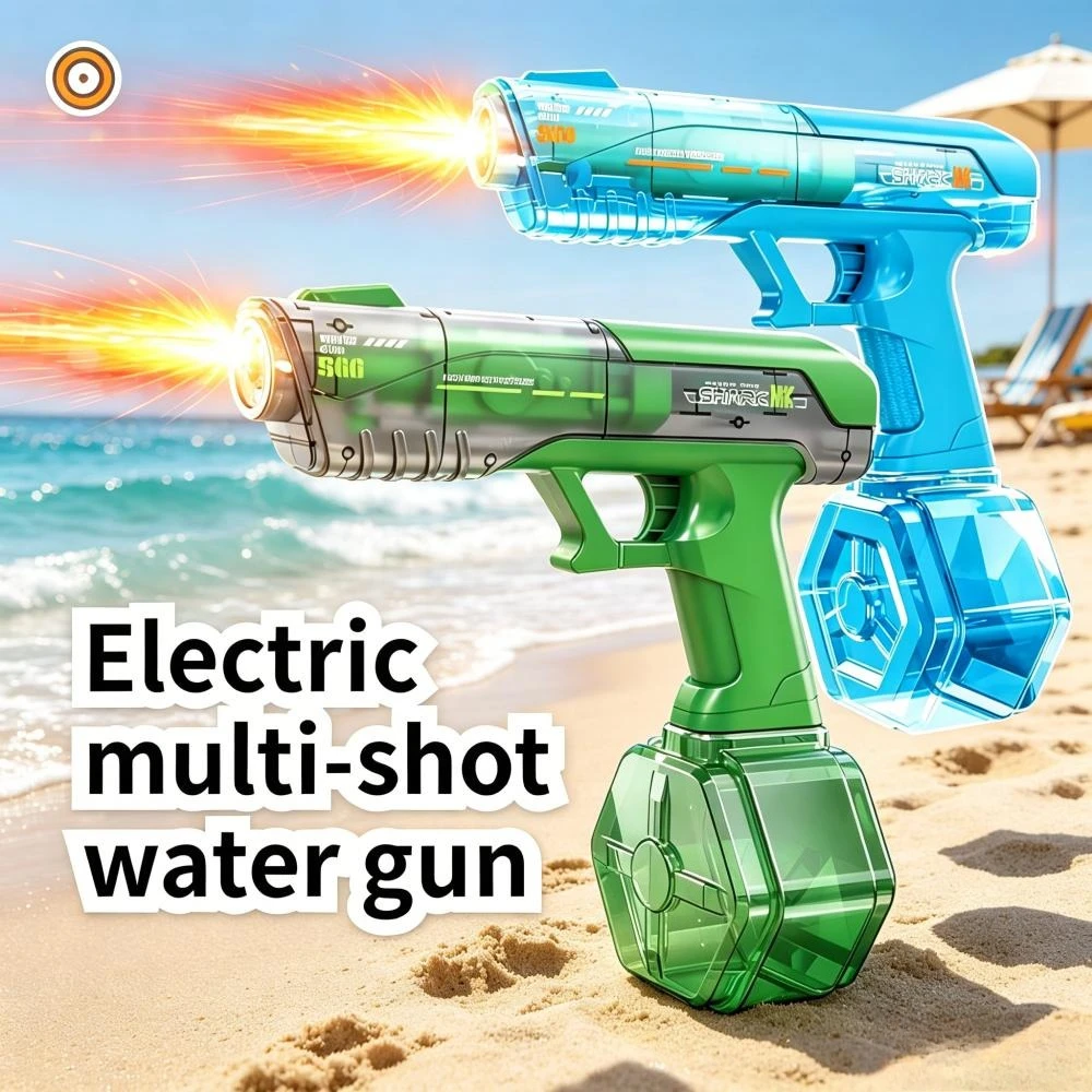 

High Tech Electric Water Gun with Flashing Light Fully Automatic Squirt Blaster Outdoor Water Spraying Toy for Summer Pool