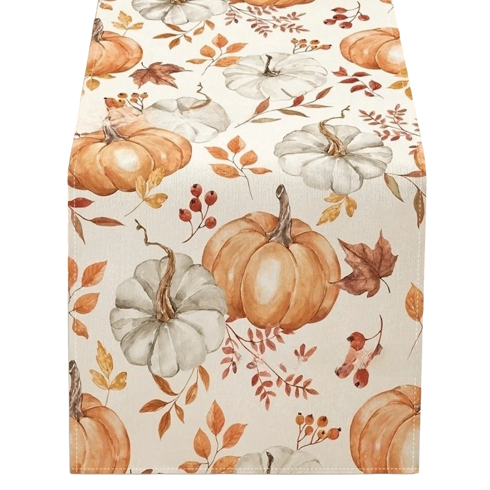 Maple Leaf Pumpkin Table Runner Leaves Flower Autumn Harvest Table Flag Desk Decor Holiday Party Thanksgiving Table Runner