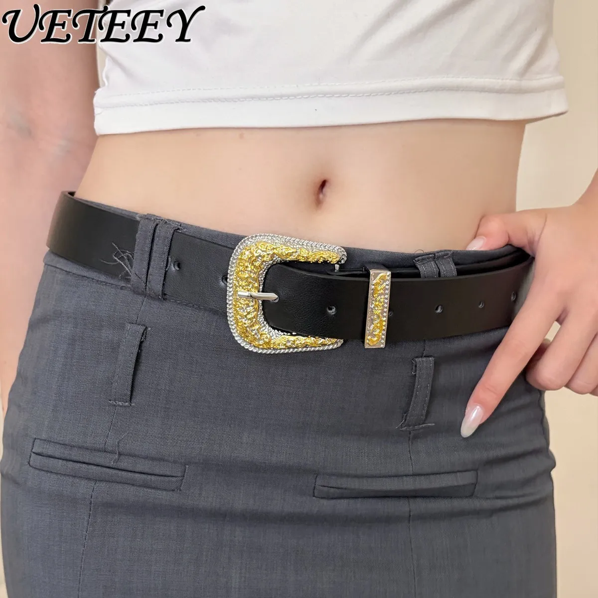 

Ремень в европейском и американском стиле с золотой пряжкой-замком, элегантный, высококачественный, новинка 2026 года, модные аксессуары для женщин