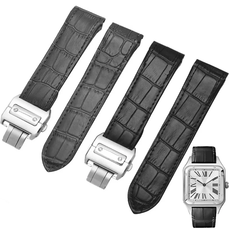 20mm 23mm High quality leather watch strap for cartier Santos strap Santos 100 men's and women's folding buckle watchband