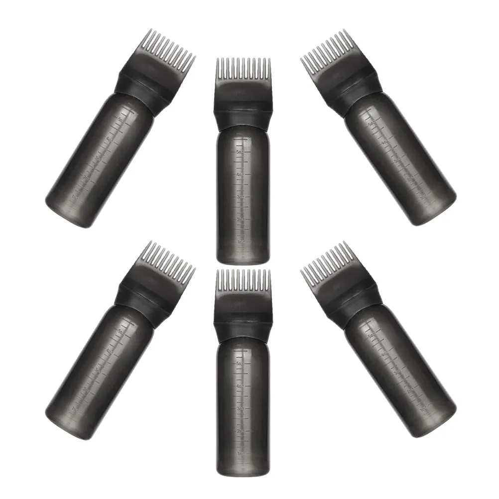 

Набор из 6 многоразовых бутылочек-аппликаторов с градуированным расческой-дозатором для окрашивания волос, эргономичный дизайн для точного нанесения на кожу головы