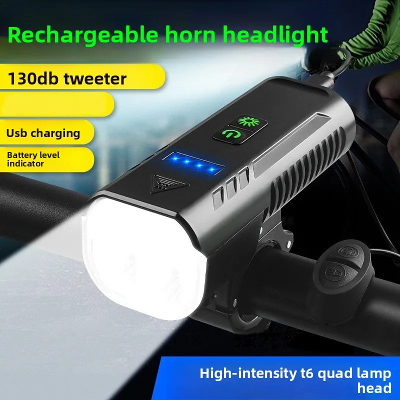 

USB Rechargeable Bike Headlight with Horn - 8-Mode Waterproof Light for Night Cycling & Commuting