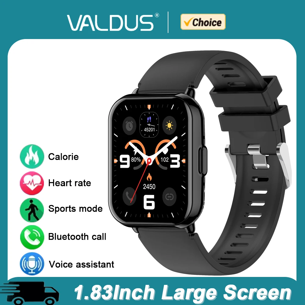 

VALDUS Смарт-часы для мужчин и женщин, фитнес, спорт, длительный срок службы батареи, Bluetooth-вызов, водонепроницаемые, 2025 1,83, полносенсорные, новые умные часы VS14