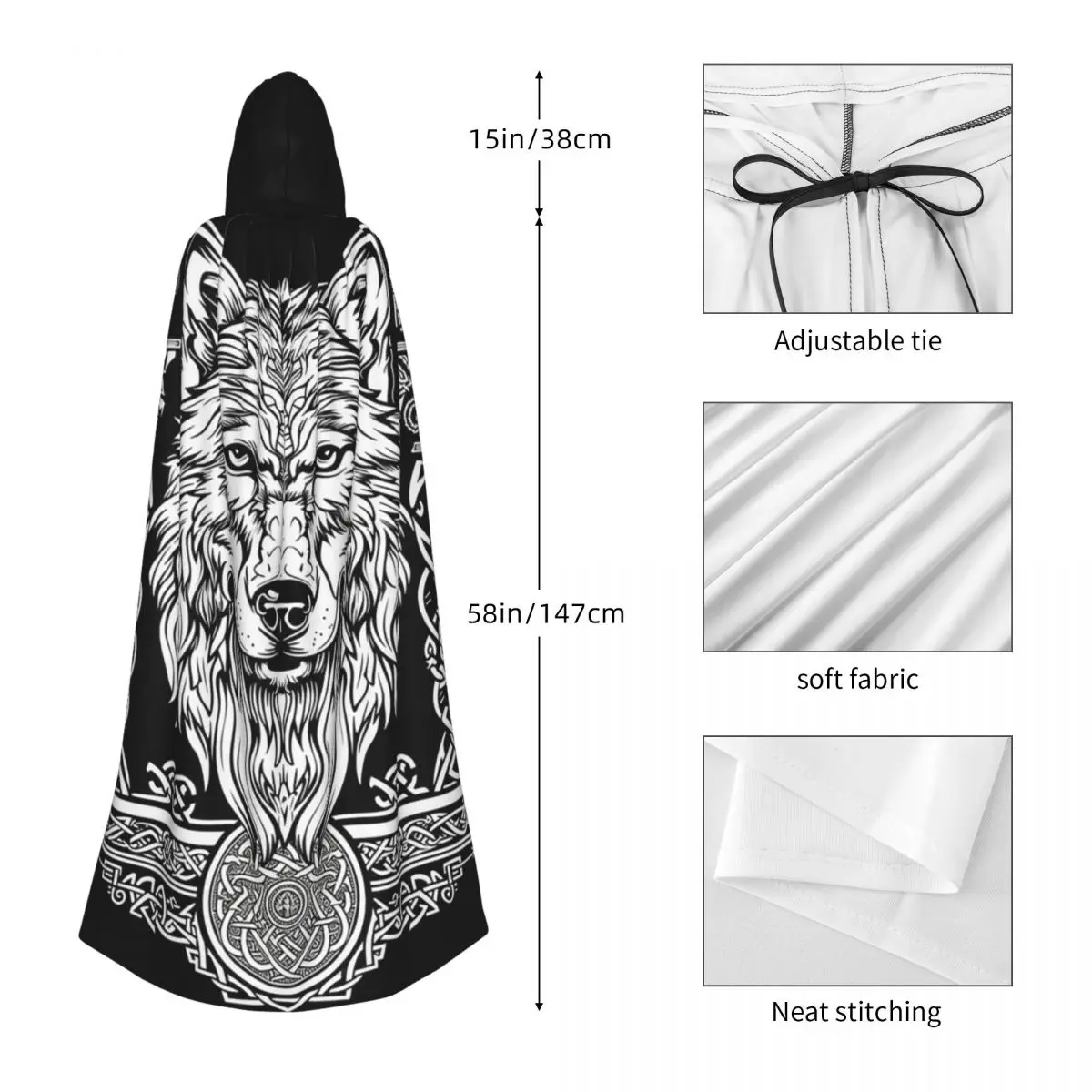 Norse Nordic Viking Celtic Long Hooded Cloak Witch Medieval Costume Cosplay Cape HalloweenParty Adult Unisex