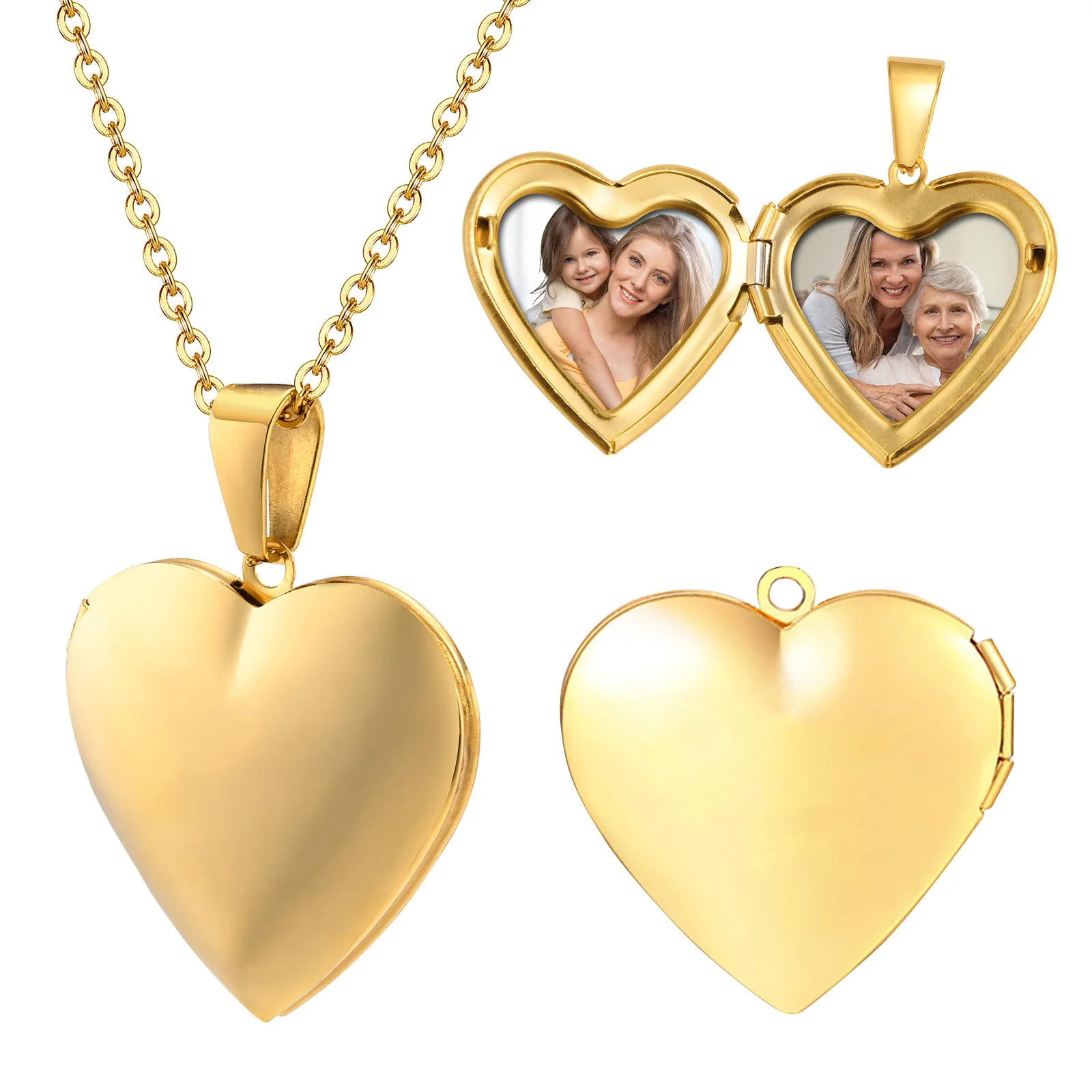 

Stainless Steel Jewelry Heart Locket Pictures Memory Photo Custom Name Date Necklace For Women Girlfriend Valentine's Day Gift