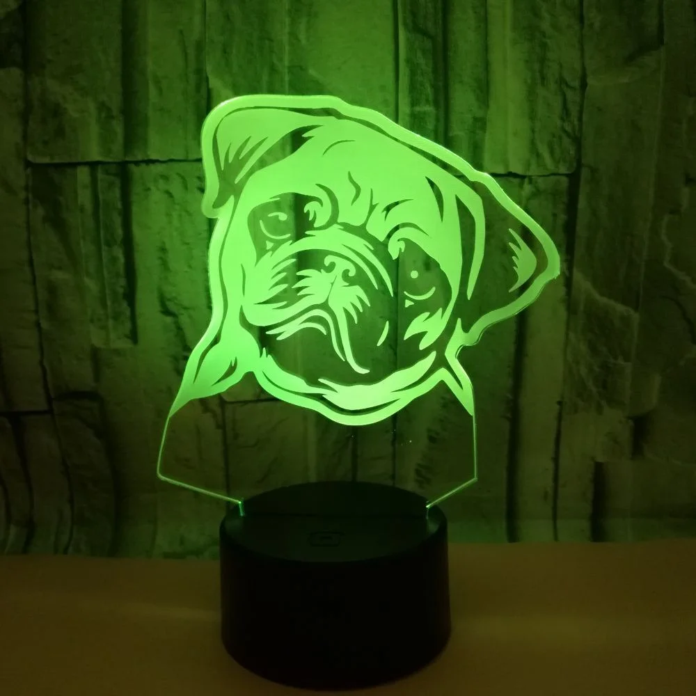 3D Cute Pug Dog Night Light 7/16 Colors Changing Table Desk Optical Illusion Lamps Home Decoration Xmas Birthday Gift DC5V