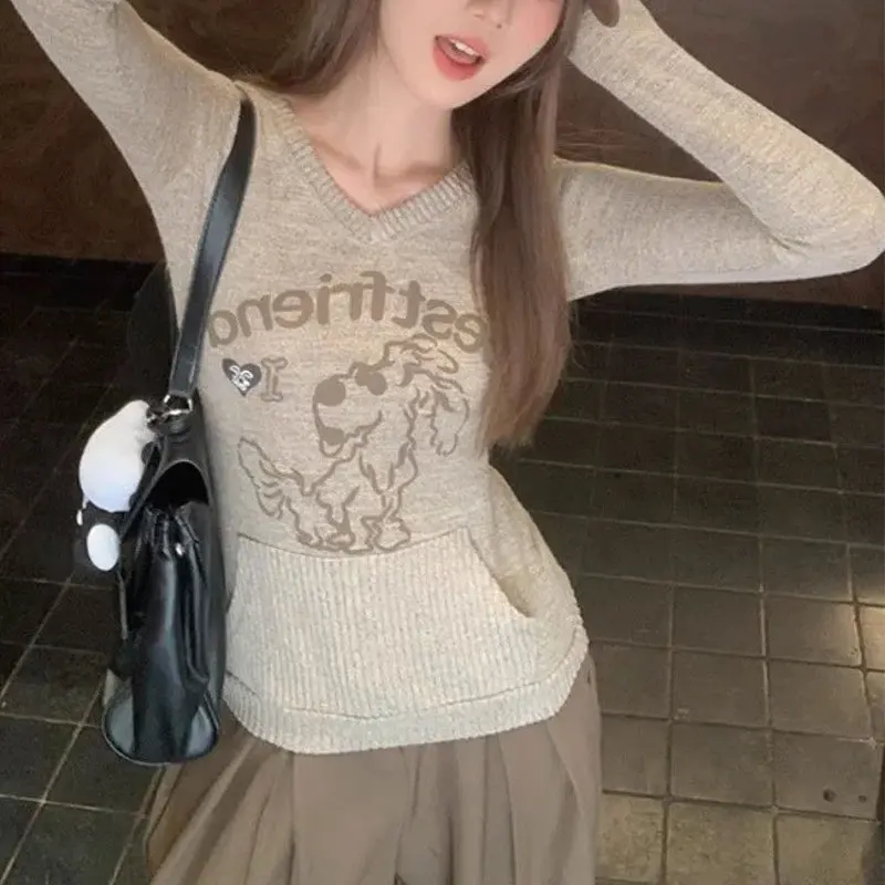 

Hooded American Retro Letter T-shirts Women's Clothing Casual Long Sleeve Autumn Winter New Fashion Cartoon Basic Slim Pullovers