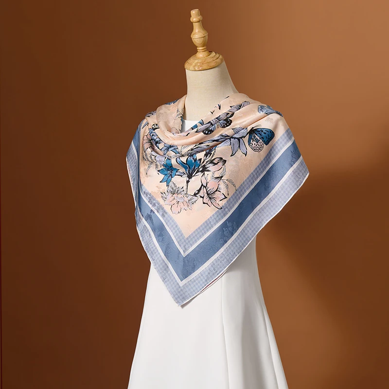 

100% Natural Silk Square Scarf Women Real Silk Neckerchief Bandana Kerchief Silk Hairscarf Neck Scarf for Ladies110x110cm