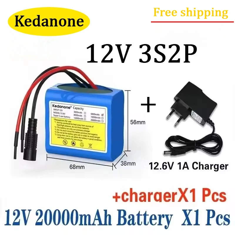 

2026 New 3S2P 12V 3000mAh-20000mAh 18650 Lithium ion Battery 12.6Ah Battery BMS Lithium Battery Pack Protection Board+Charger
