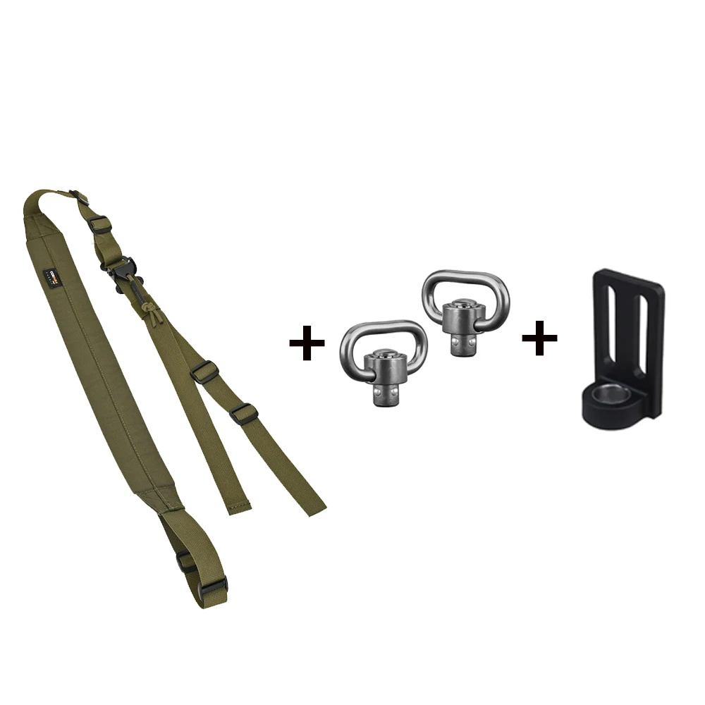 Tactical 2 Point Rifle Sling Modular Padded Quick Adjustable Pull Tab With Triglide QD Conversion Swivel Button Adaptor 