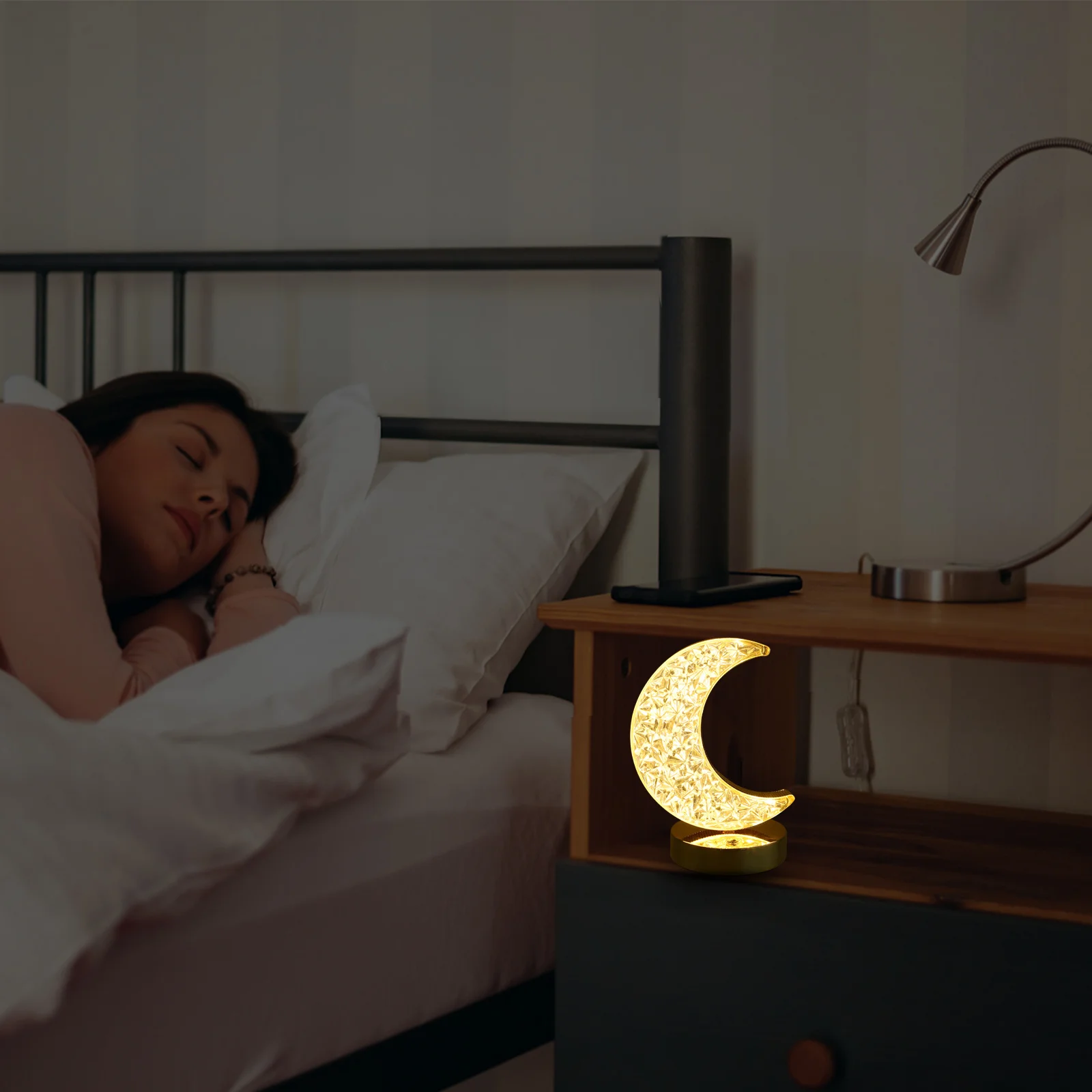 

Moon Night Lamp Usb Charging Vintage Metal Table Light For Bedroom Room Decorative Bedside Lamp Small Nightstand