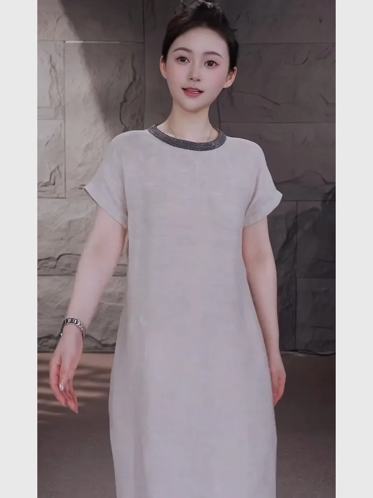 T-shirt en lin blanc Dr été ample minceur taille haute jupe trapèze Ele Unique Sle trajet automne dames Dr