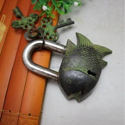 Antique Miscellaneous Bronze Wholesale Crafts Vintage Copper Lock Lock Artware Lock Carving Small Fish Door Lock Distressed