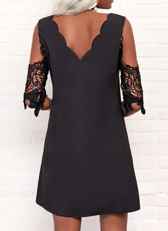 Frauen Spitze Spleißen Halbarm Langes Kleid Quadrat Kragen Solide Langes Kleid Sommer Spitze-up Hohl Jacquard Big Hem falten Kleider – Detail 4