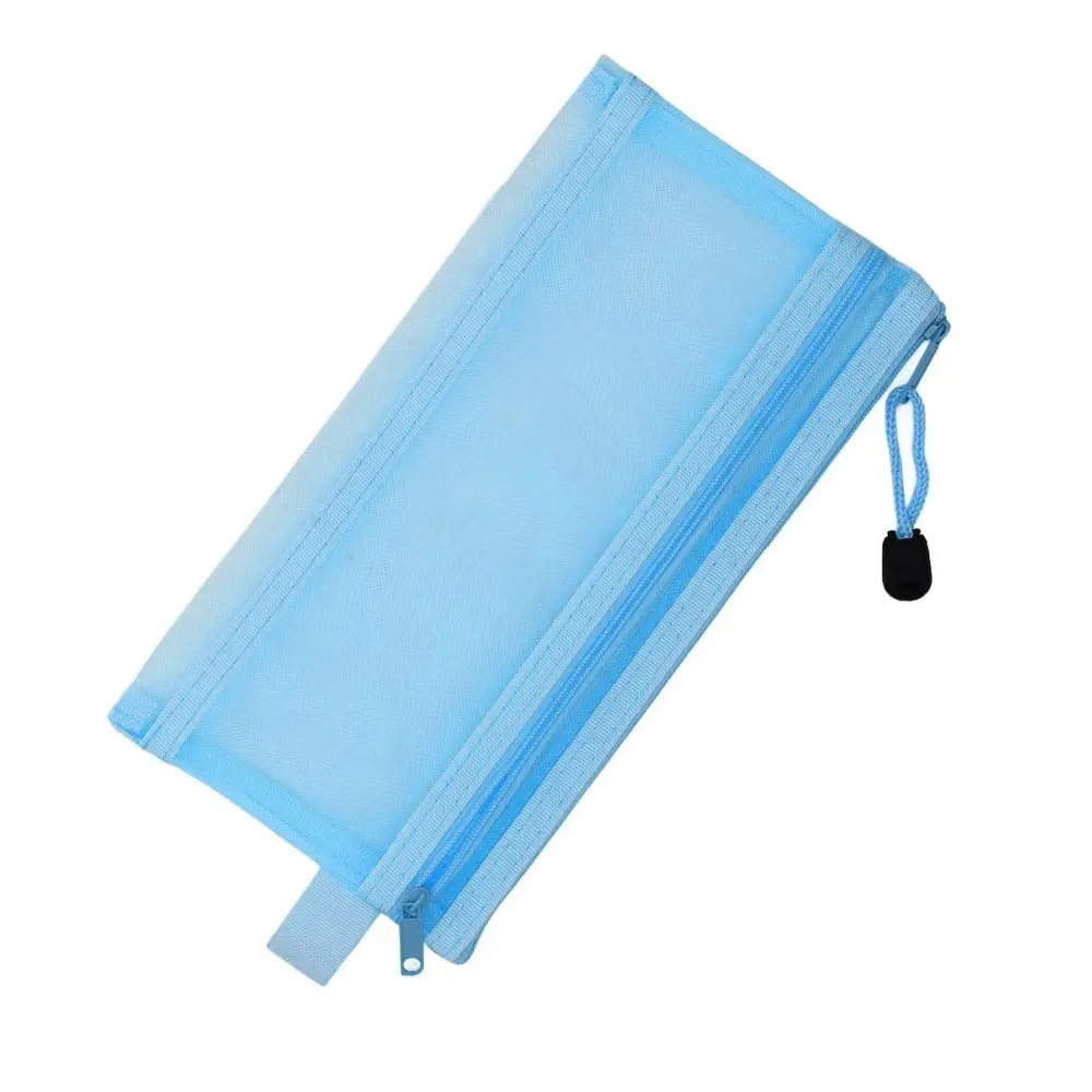 

10pcs A6 Size Mesh File Bags Blue/Pink/Black/White/Grey 20.5*12cm Mesh Zipper Pouch Mesh Design Nylon Fabric