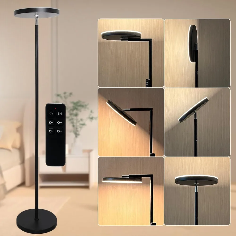 90-Degree Foldable LED Floor Lamp, 30W 3000LM, Remote Control Dimming & Color Temperature, Ideal for Living Spaces