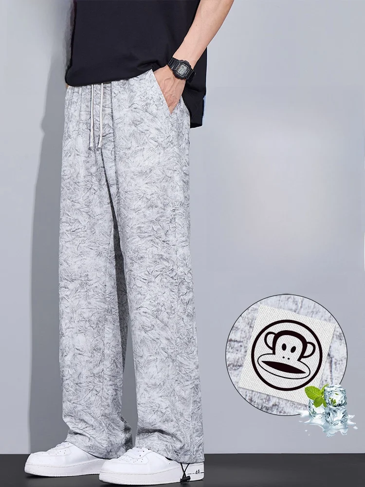 

Мужские летние брюки Paul Frank из ледяного шелка, тонкие, повседневные, окрашенные, свободного кроя, быстросохнущие, прямые штанины, повседневные брюки свободного кроя с прямыми штанинами