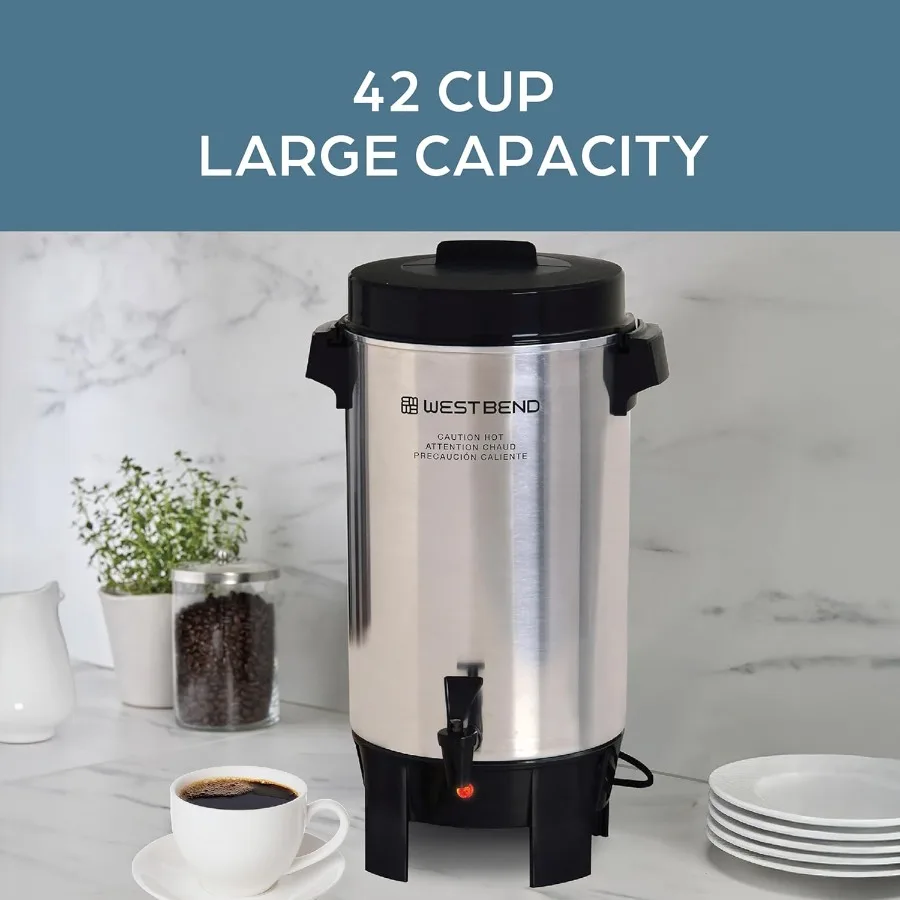 高度に研磨されたアルミニウム製のコーヒー壺で、自動温度制御により効率的なカップ分単位の抽出が可能で、インバスケットが付いています。