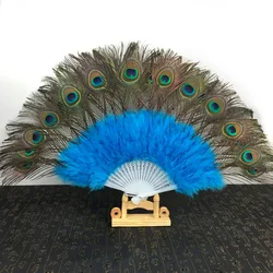Peacock Feather Folding Fan Japanese Sweet Girl Performance Belly Dance Fan Craft Gift Wedding Peacock Hand Fan Party Decoration