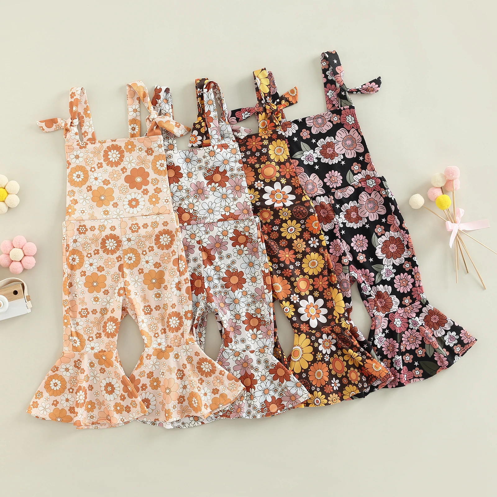 2022-08-29 Lioraitiin 0-4Years Toddler Baby Kid Girl Romper Sleeveless Off Shoulder Flower Print Loose Long Ruffle Romper