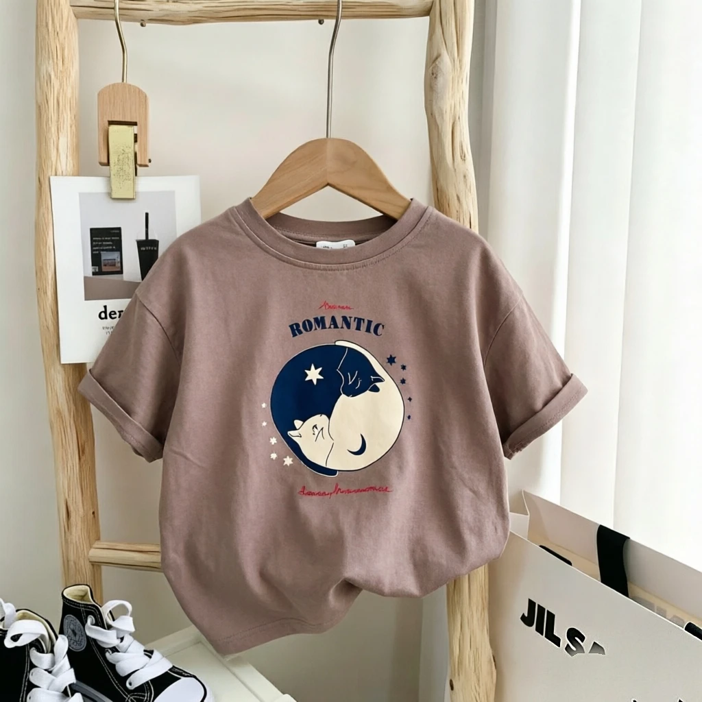 Summer Children Clothes Short Sleeve Tops Tees Baby Boys Girls Cartoon Printed T-shirt Loose Casual Kids T Shirts Round Collar