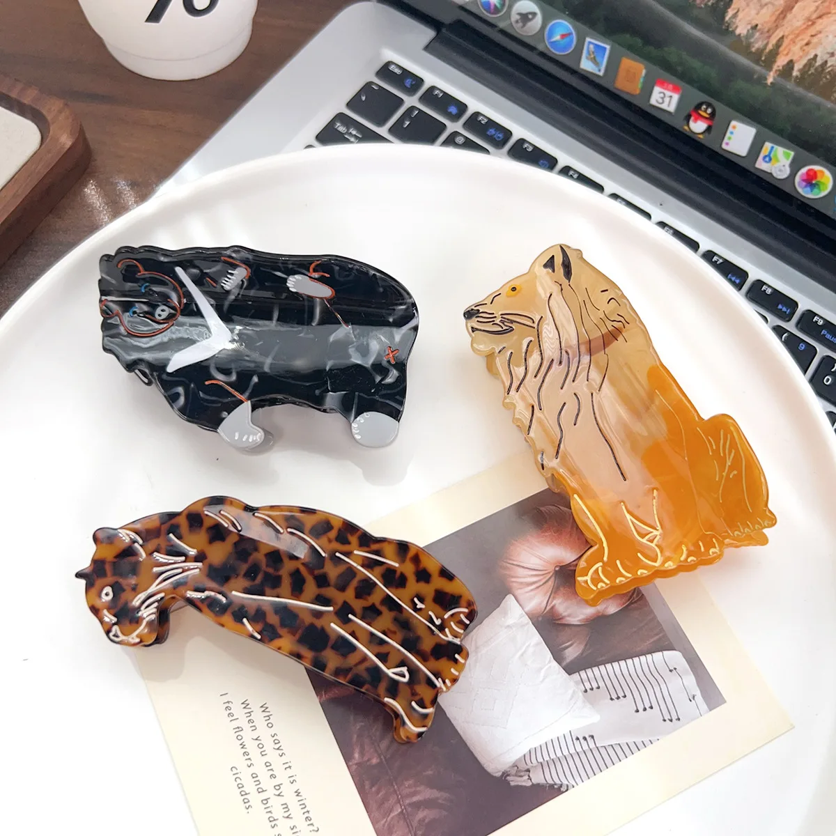 Elegant Gray Leopard Print Leopard Jaguar Hairpin Party Wear Back of the Head Clip Shark Clip Hair Accessories for Women
