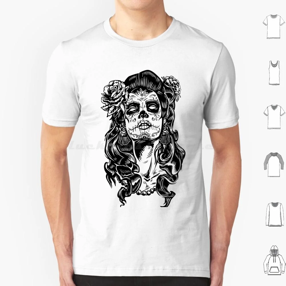 Nuestra Se? Ora de La Santa Muerte Camiseta Tamanho Grande 100% Algodão Crânio Santa Muerte Esqueleto da Morte México Dia dos Mortos
