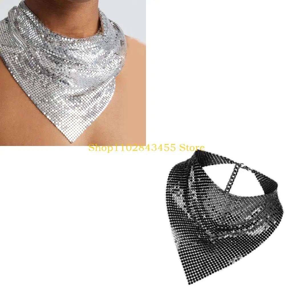 49MC Punk Neck Bandanas for Adult Shimmering Music Festival Necklace Bandanas Evening Party Necklace All Matching Hairscarf