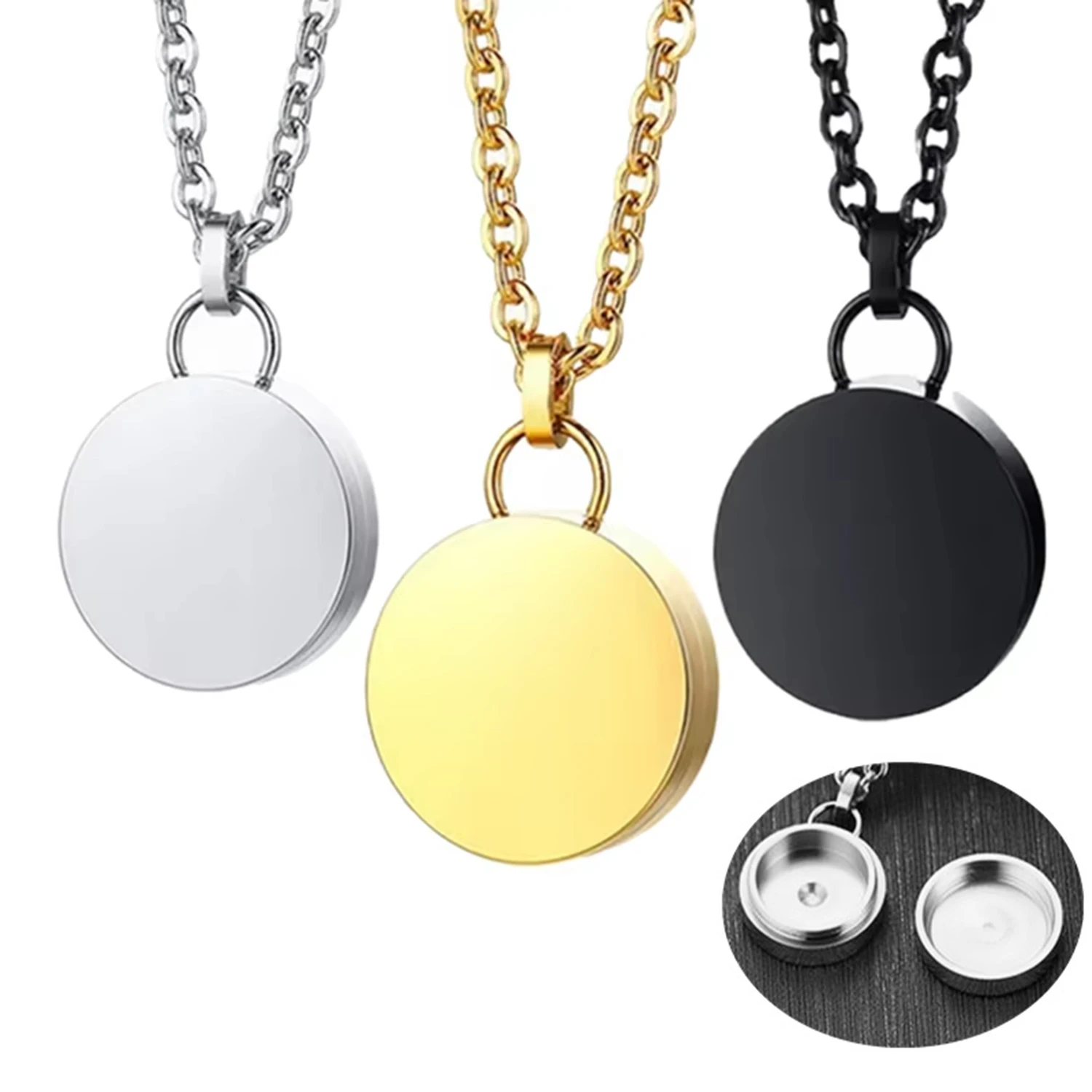 Memorial Pet'S Kinsfolk'S Ashes สแตนเลสรอบกล่องจี้ขวดน้ําหอมเครื่องประดับงานศพสร้อยคออุปกรณ์เสริม