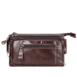 HUMERPAUL Men's Genuine Leather Waist Packs Business Travel Chest Bag Male Waist Belt Phone Pocket Small Bum Bags Free Engraving