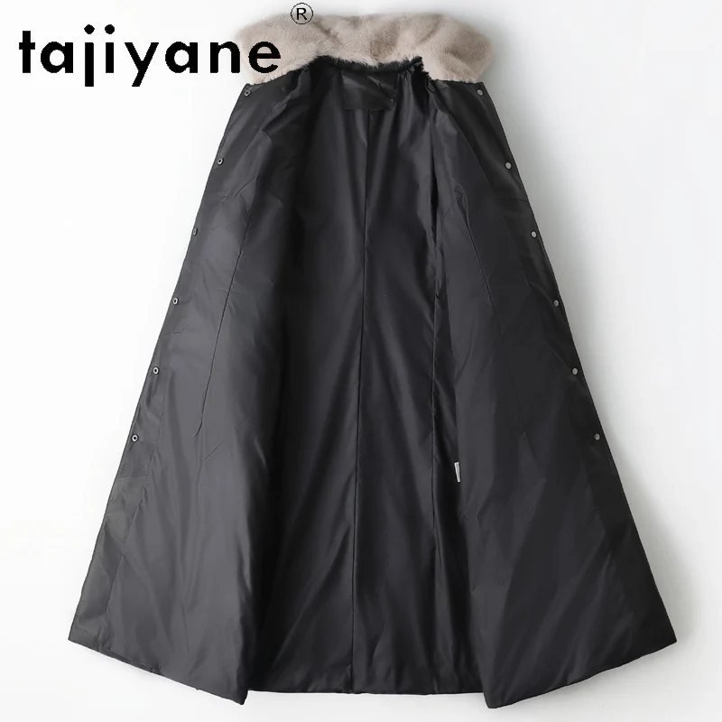 TAJIYANE 100% الطبقة الأولى من جلد الغنم أسفل معطف امرأة جلد طبيعي أسود طويل سترة منفوخة فرو المنك طوق 2025 ملابس الشتاء #3