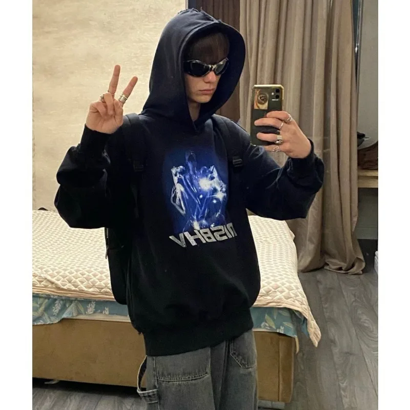 2024 High Quality Graphic Printed Hoodie American Men's and Women's Cotton Loose High Street Fleece Pullover Fashion Trend Top