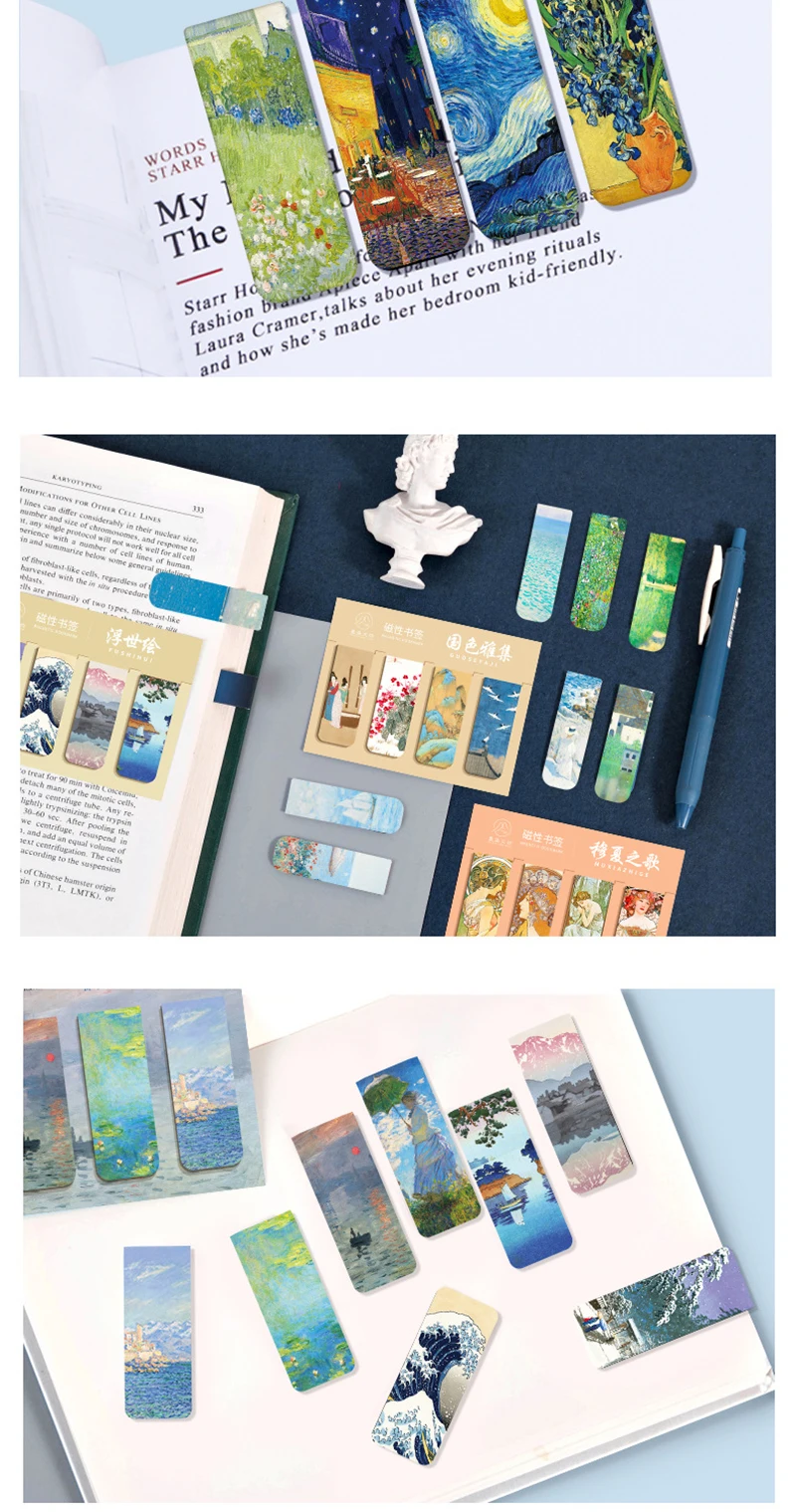 Imagem -05 - Pinturas Mundialmente Famosas Ímã Bookmark Grupo Retro Van Gogh Starry Sky Reading Book Mark Papelaria Escolar Office Supply Pcs